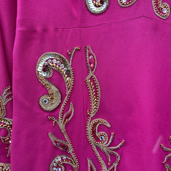 Isabelle Allard Paris Magenta Dress Gold Bead Botanical Paisley Applique - Picture 2 of 11